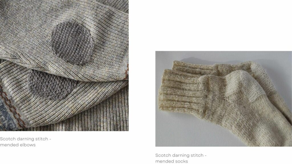 Mending knitwear with Scotch darning stitch